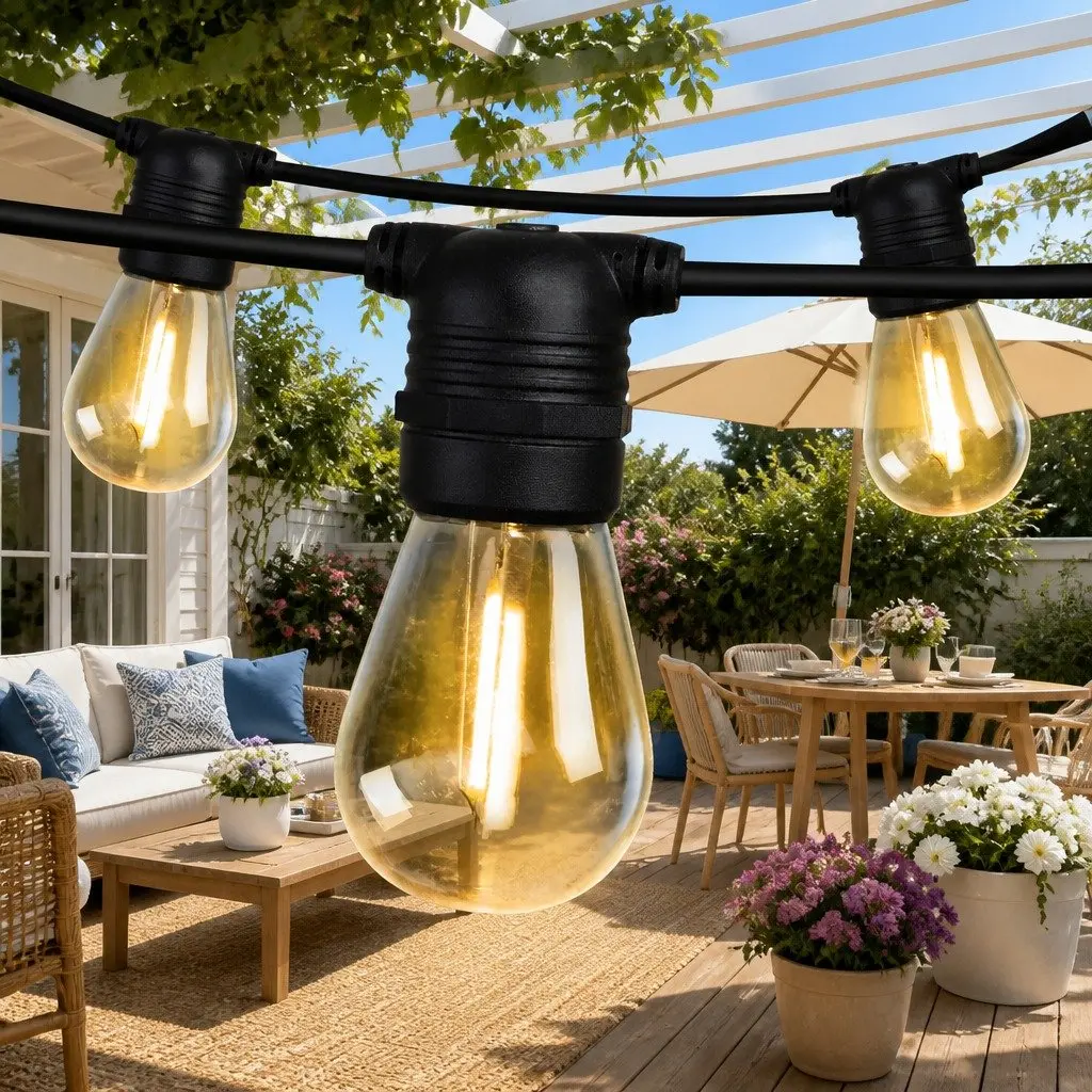 50m Festoon String Lights Warm White Outdoor Garden Wedding Party Decorations
