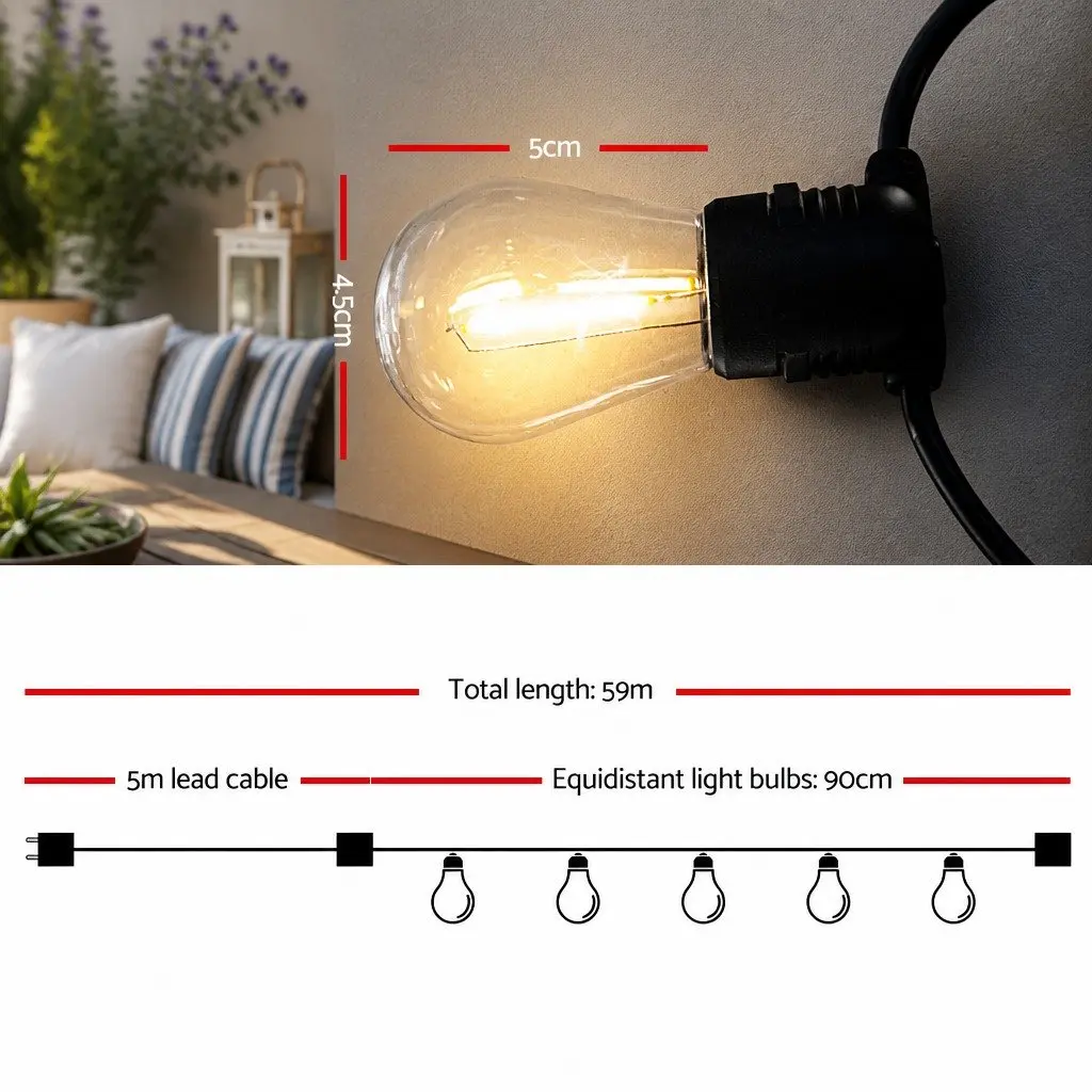 LED Festoon String Lights Outdoor Wedding Party 59m Warm White