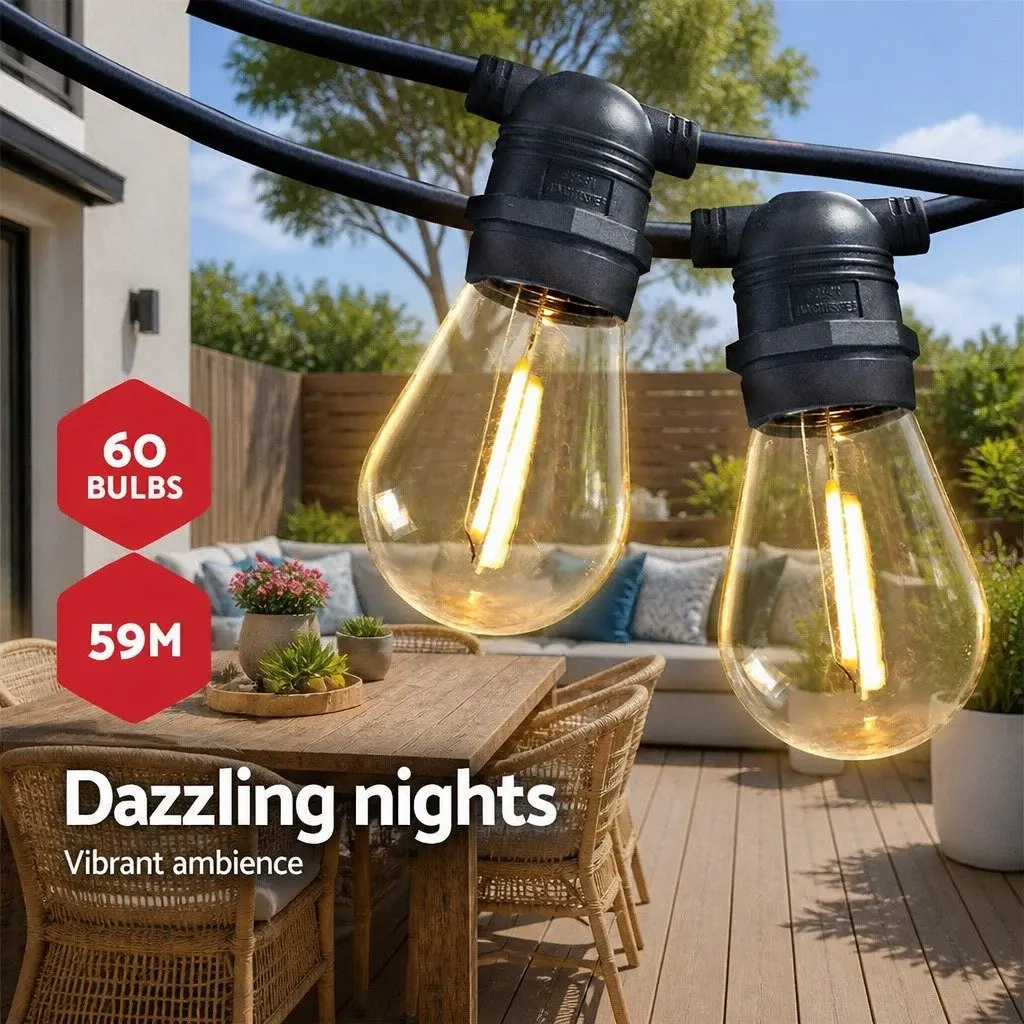 LED Festoon String Lights Outdoor Wedding Party 59m Warm White