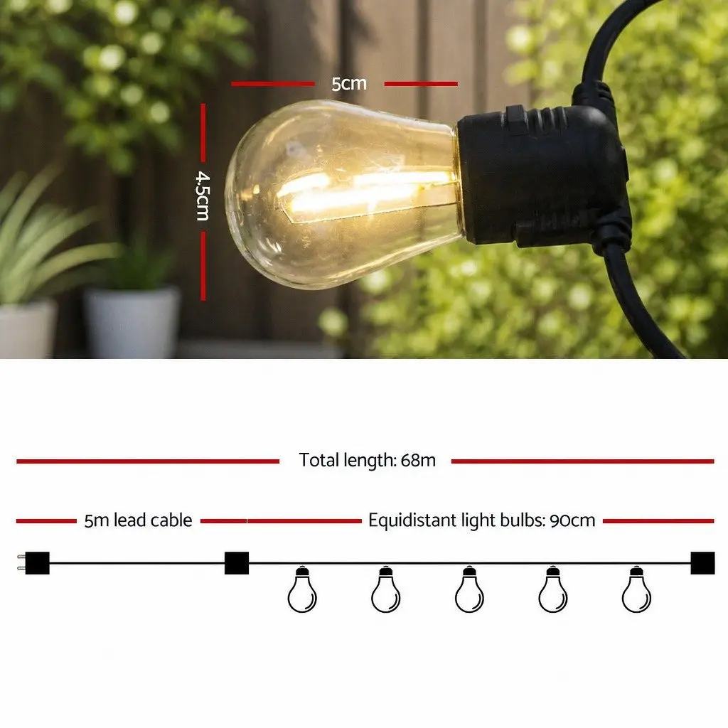 Festoon String Lights Warm White LED Outdoor Wedding Party 68m