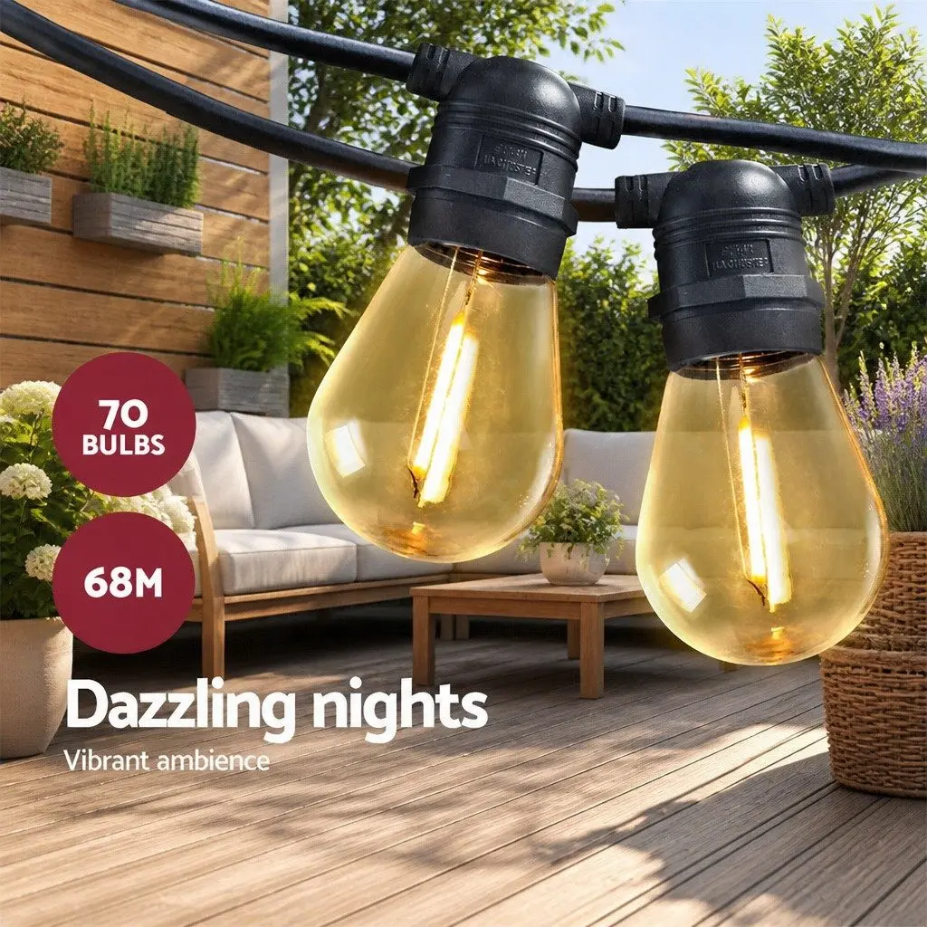 Festoon String Lights Warm White LED Outdoor Wedding Party 68m