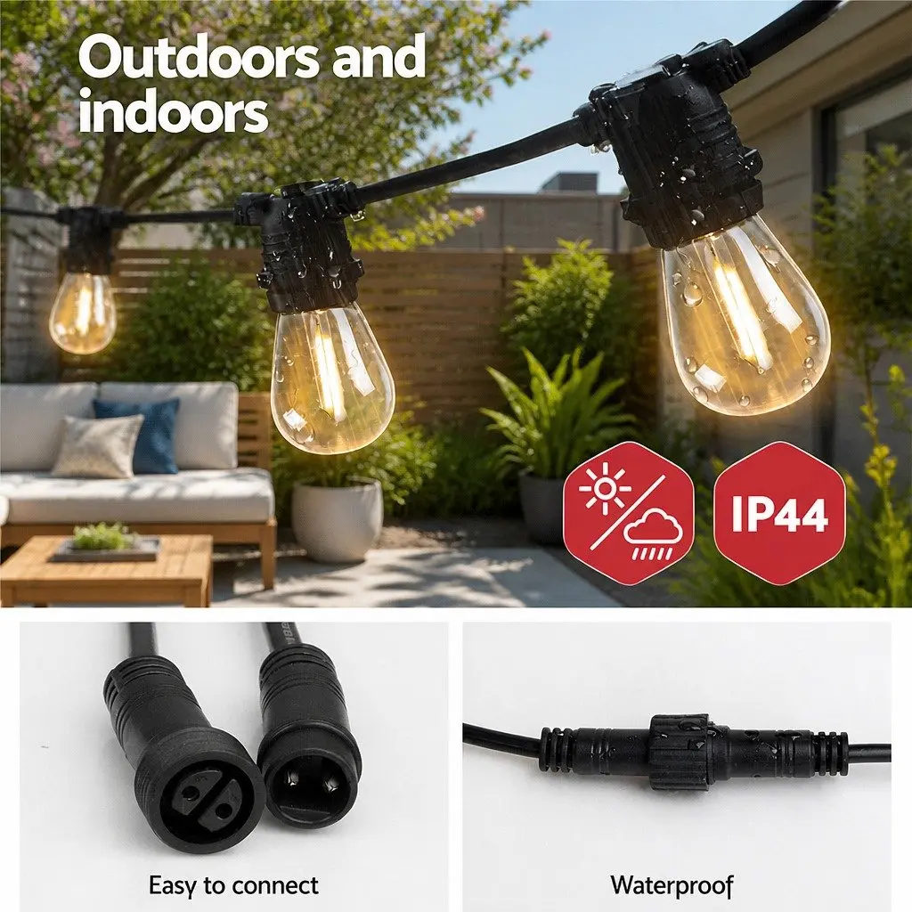 Festoon String Lights Warm White LED Outdoor Wedding Party 68m