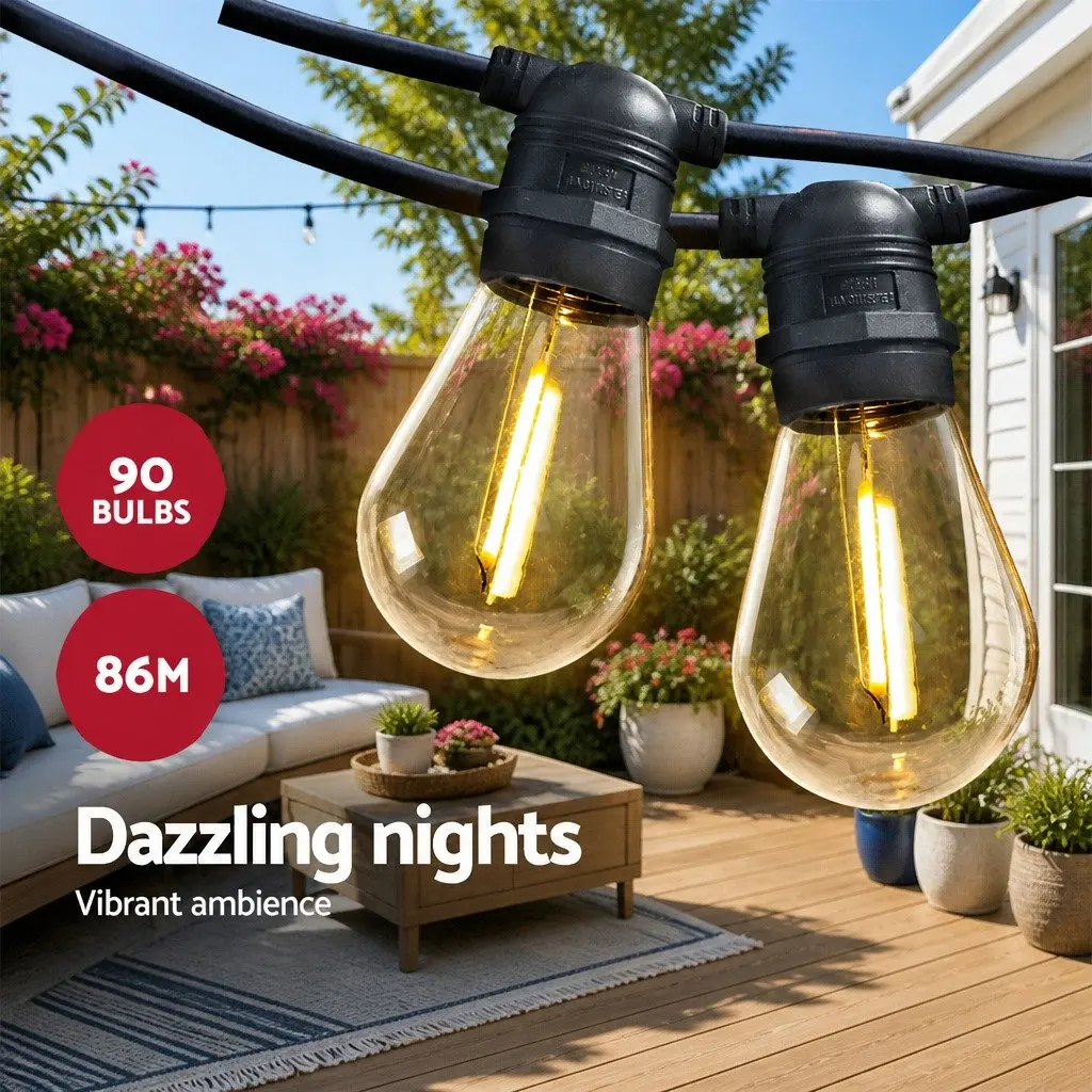 86m Festoon String Lights with Warm White Glow