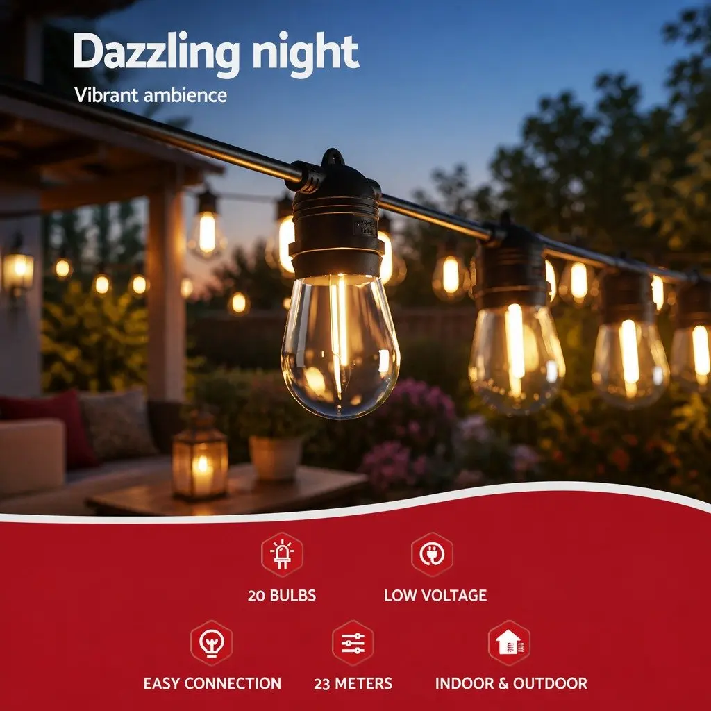 Festoon String Lights Warm White 19m Indoor Outdoor Christmas Party