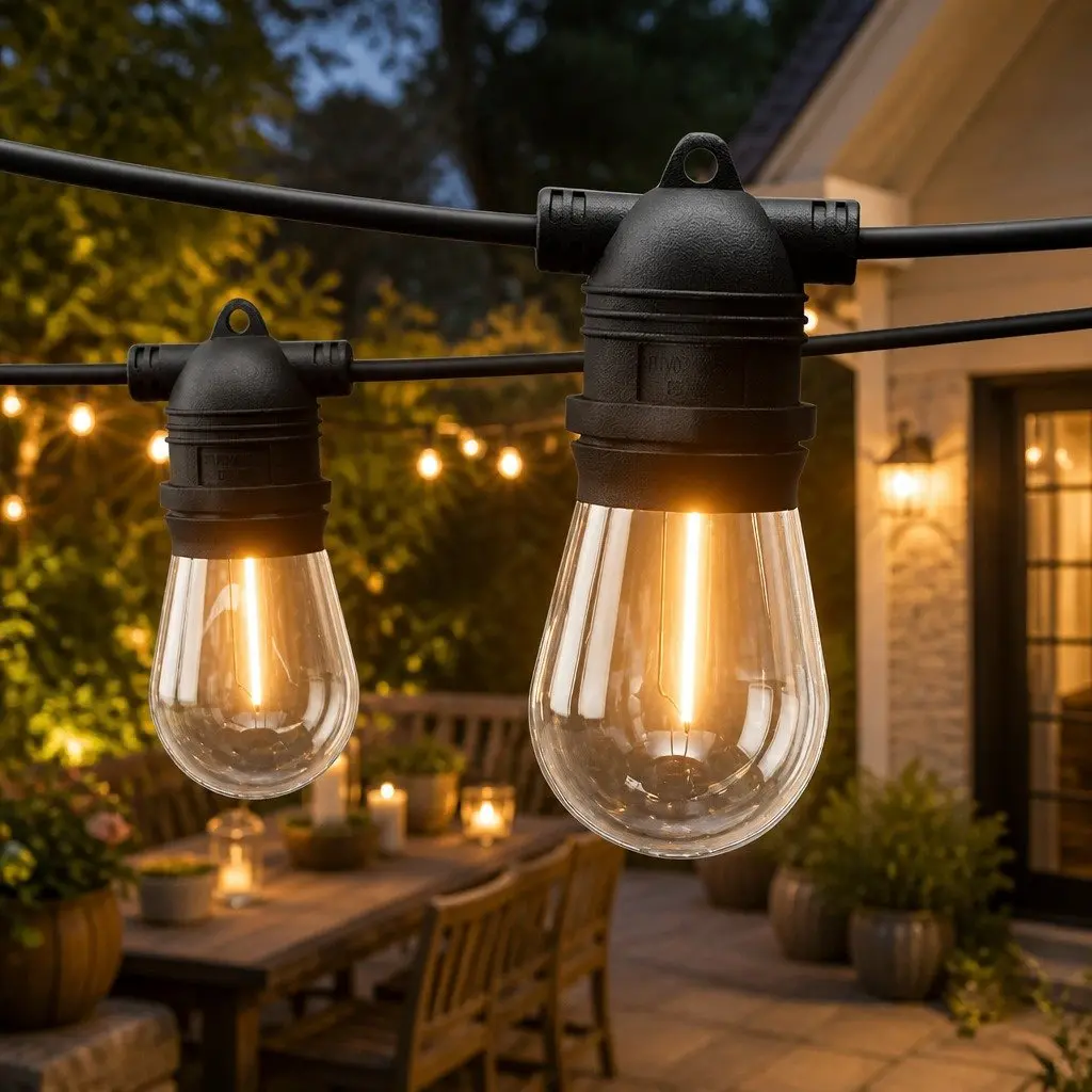 Festoon String Lights Warm White 37m 40 Bulbs Outdoor Garden