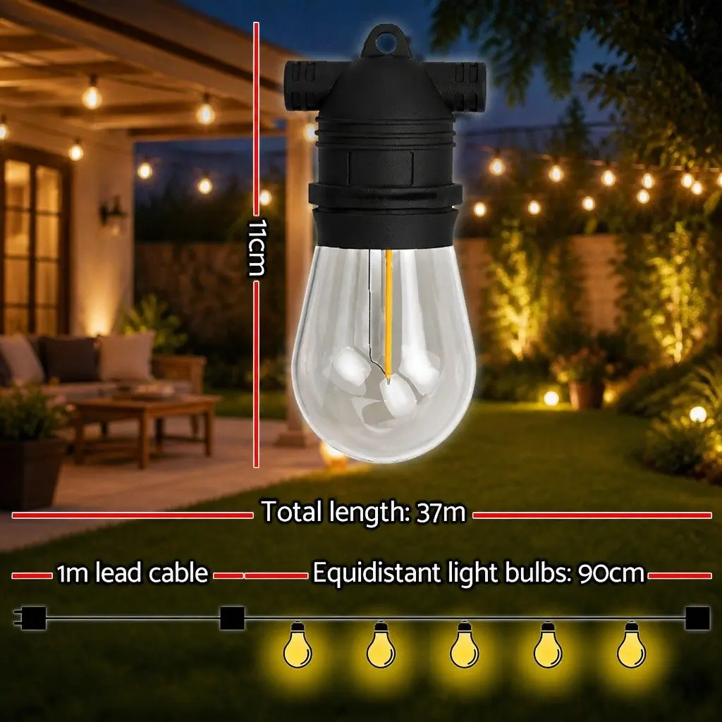 Festoon String Lights Warm White 37m 40 Bulbs Outdoor Garden