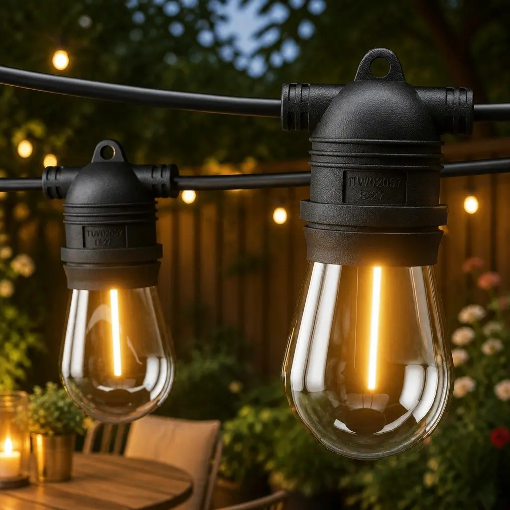 Festoon String Lights Warm White 37m 40 Bulbs Outdoor Garden
