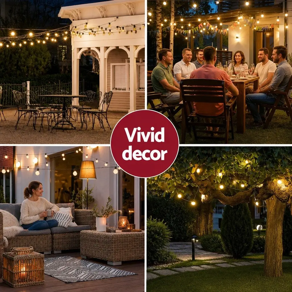 Festoon String Lights Warm White 37m 40 Bulbs Outdoor Garden