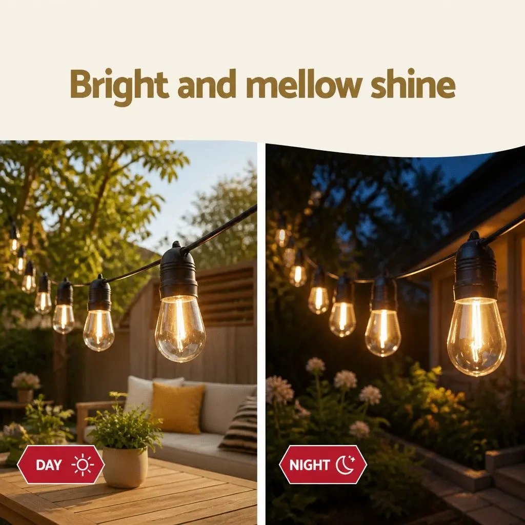 Festoon String Lights Warm White 37m 40 Bulbs Outdoor Garden
