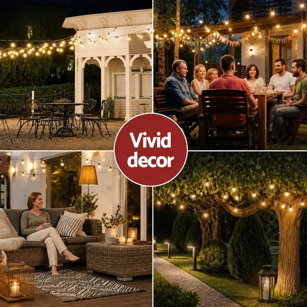 Festoon Lights Warm White String Lights 46m 50 Bulbs Indoor Outdoor Party Garden