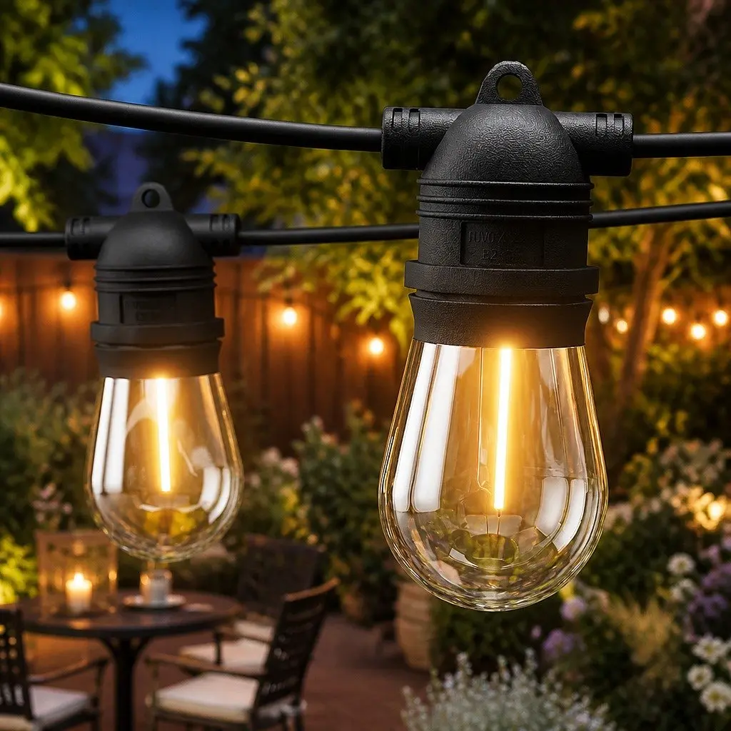 Festoon Lights Warm White String Lights 46m 50 Bulbs Indoor Outdoor Party Garden
