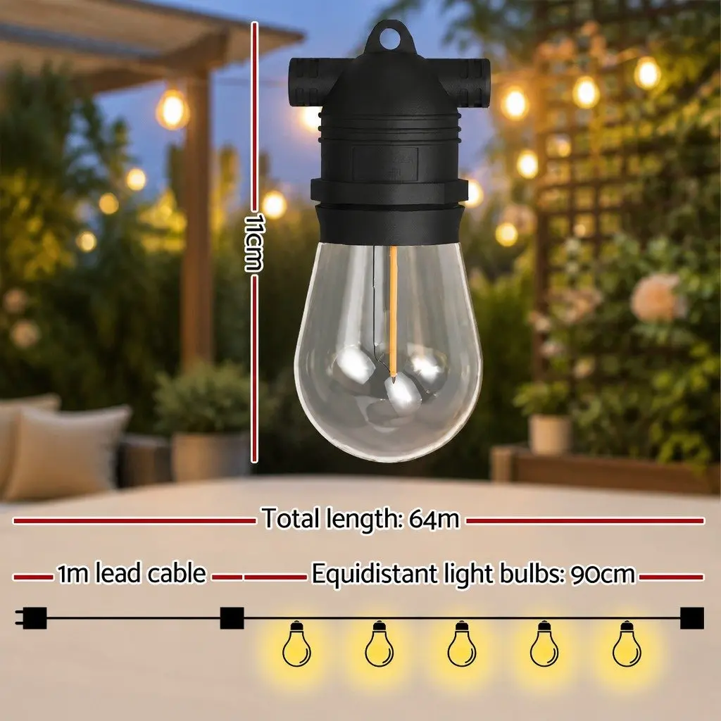 Festoon Lights Warm White 64m 70 Bulbs Indoor Outdoor Garden Party Decoration