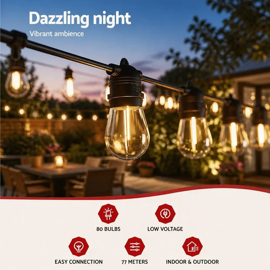Festoon Lights Warm White 73m String Lights Indoor Outdoor Party Garden
