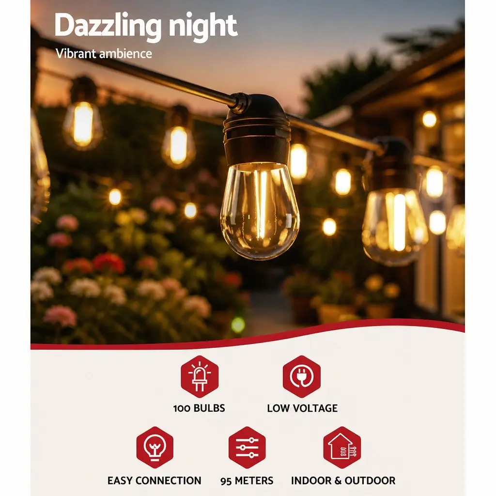 95m Solar Festoon Lights