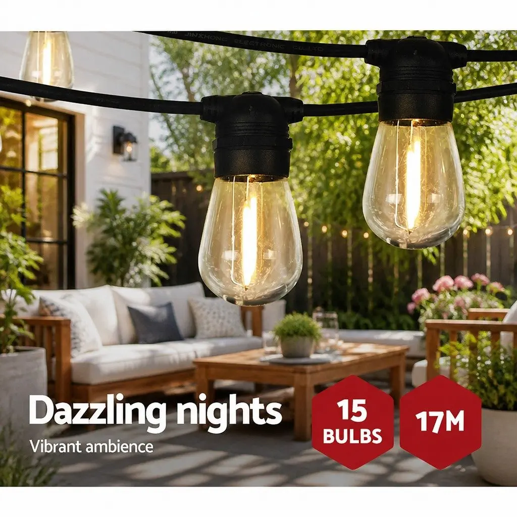 Solar Festoon Lights Outdoor Garden Party 17m Warm White