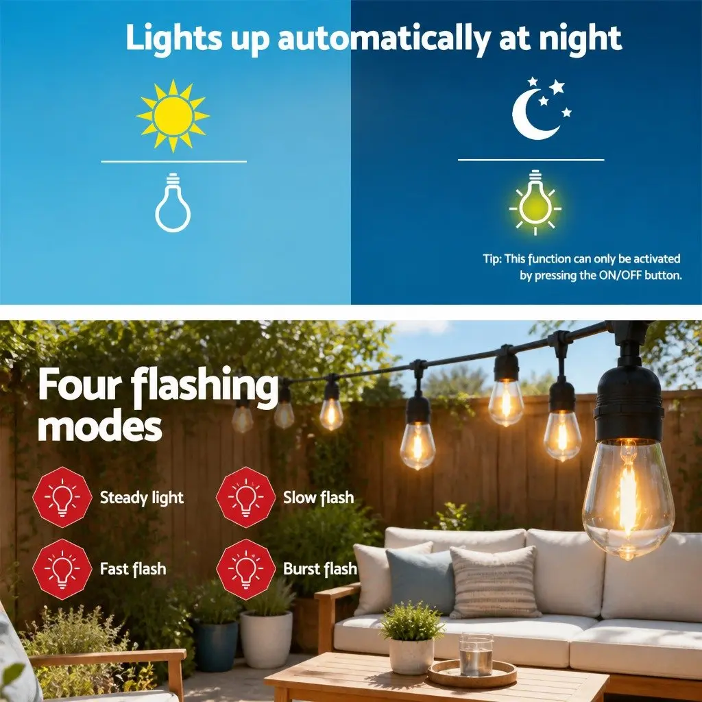Solar Festoon Lights Outdoor Garden Party 17m Warm White