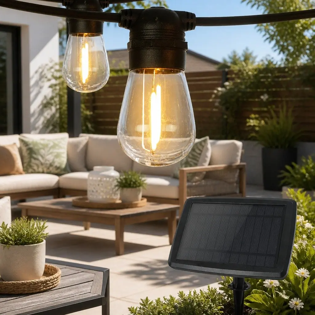 Solar Festoon Lights Outdoor Garden Party 17m Warm White