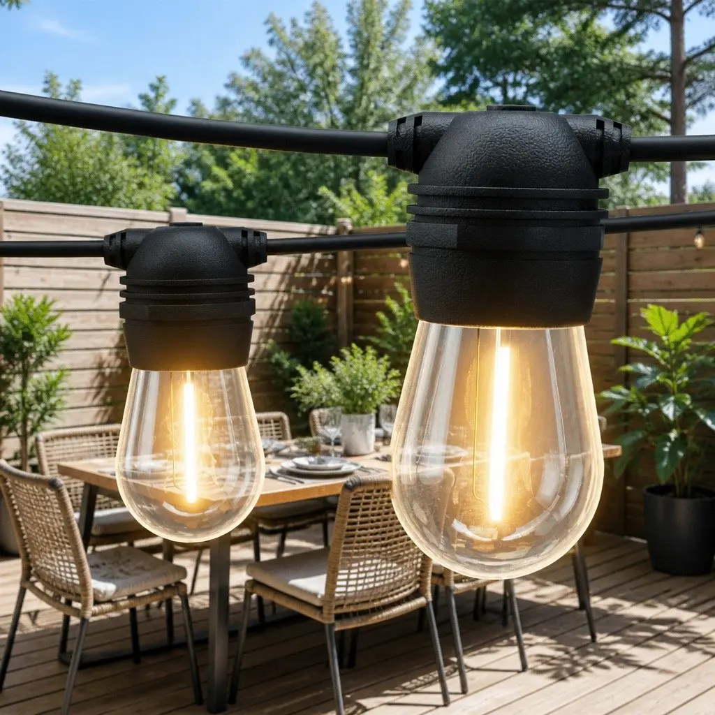 Solar Festoon String Lights Outdoor Warm White 34m 30 Bulbs