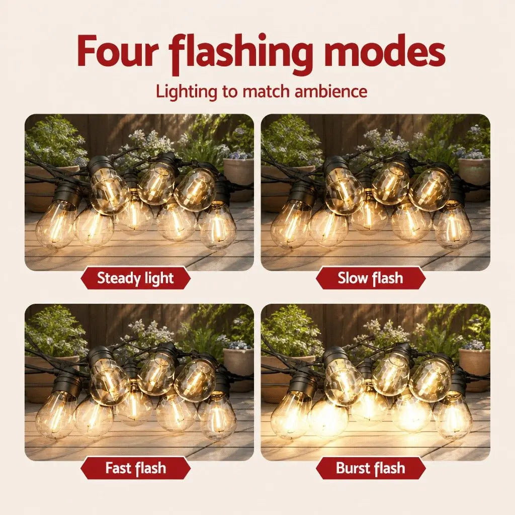 Solar Festoon String Lights Outdoor Warm White 34m 30 Bulbs