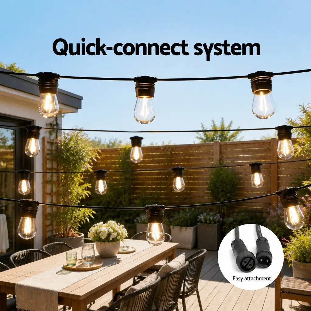 Solar Festoon String Lights Outdoor Warm White 34m 30 Bulbs