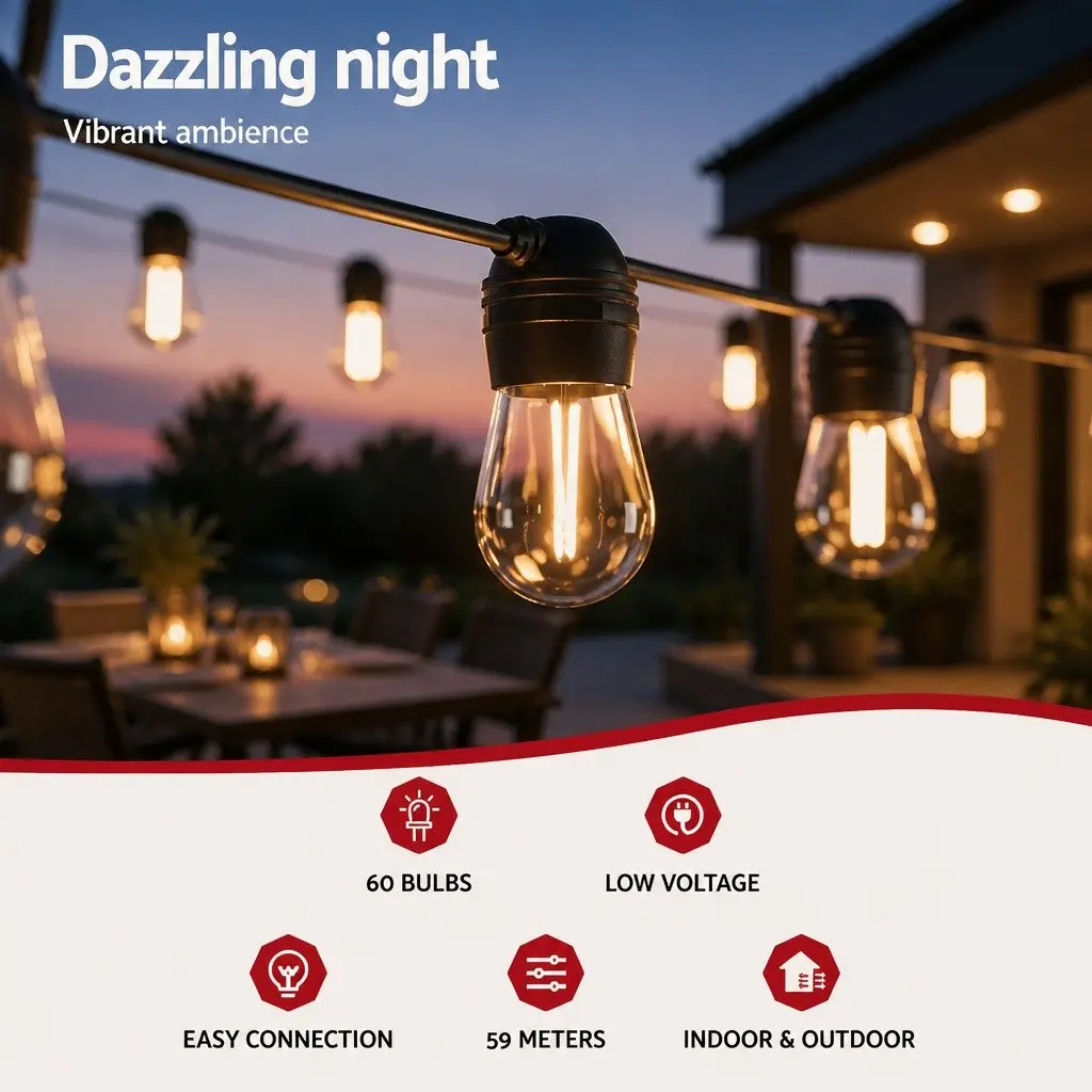 59m Solar Festoon String Lights for Year-Round Use