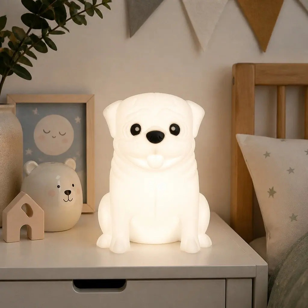 Pug Soft Touch LED Light Kids Bedroom Nightlight Nursery Decoration Tap