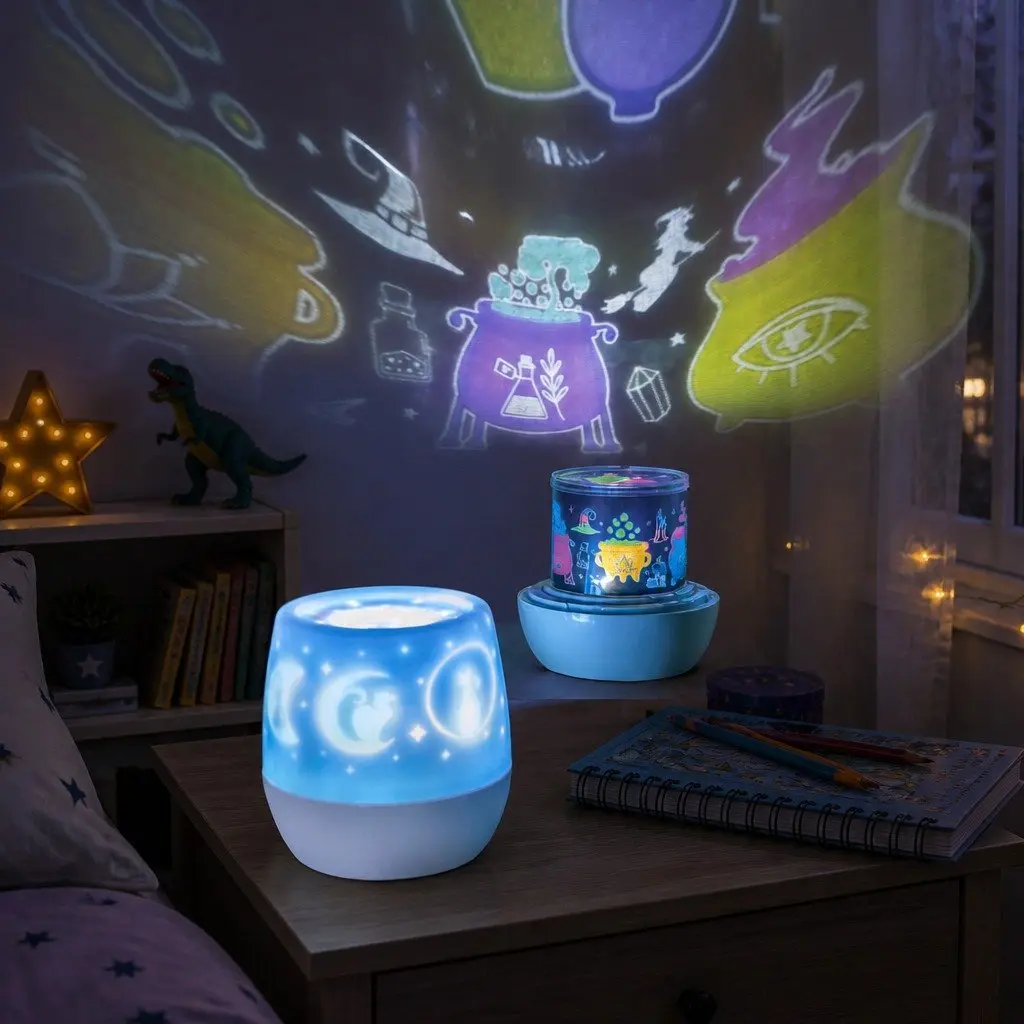 Rotating Projector Light Kids Bedroom Ceiling Stars Moons 12cm x 12cm x 13.5cm