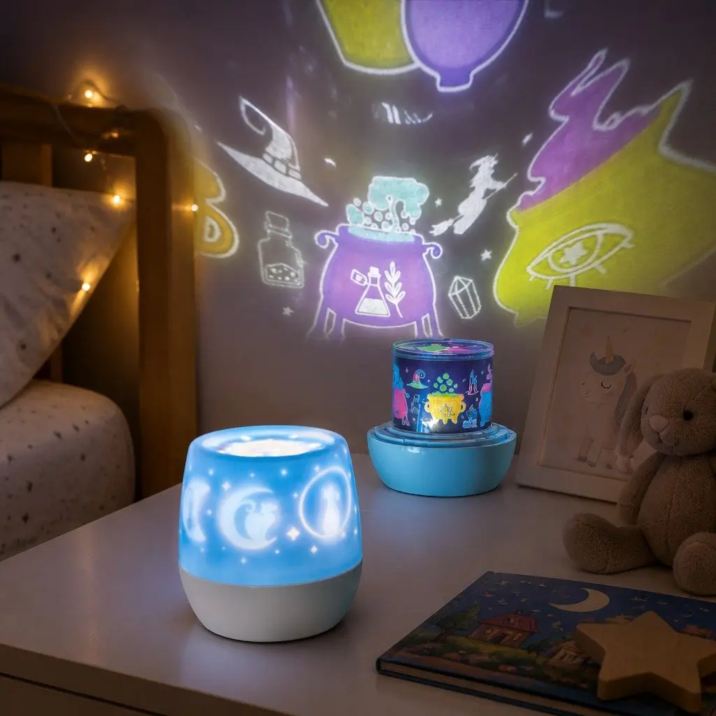 Rotating Projector Light Kids Bedroom Ceiling Stars Moons 12cm x 12cm x 13.5cm