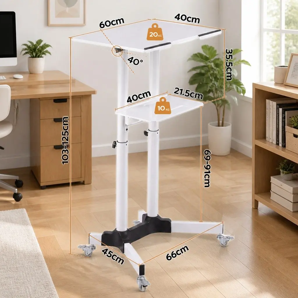 Mobile Lectern Stand Adjustable Sit-to-Stand Presentation Podium White