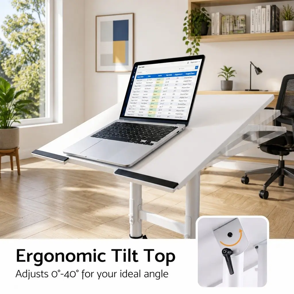 Mobile Lectern Stand Adjustable Sit-to-Stand Presentation Podium White