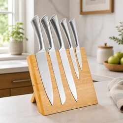 Magnetic Knife Block Holder Natural Bamboo Kitchen Counter Storage Organizer