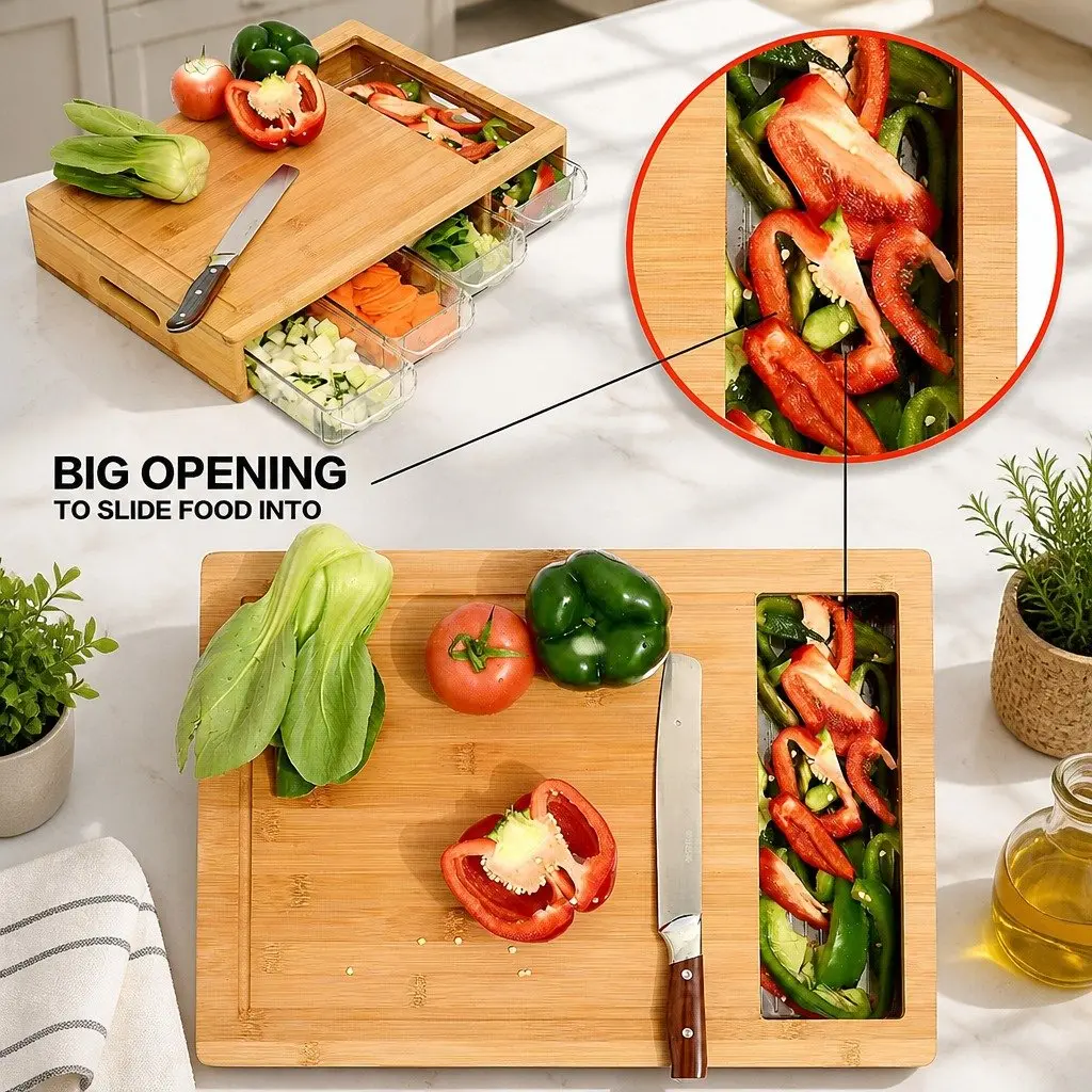 Bamboo Cutting Board with Integrated Storage