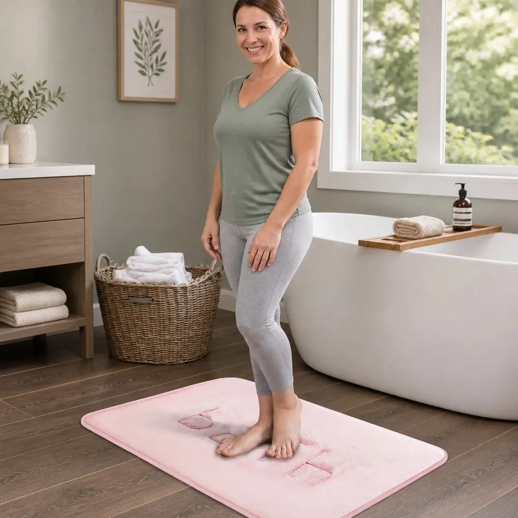 Cushioned Bath Mat Non-Slip Soft Memory Foam Absorbent Pink 60x40cm