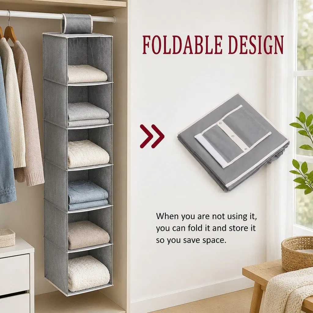 Hanging Closet Organizer 5-Tier Shelf Storage for Clothes 3 Pack Non-Woven Fabric
