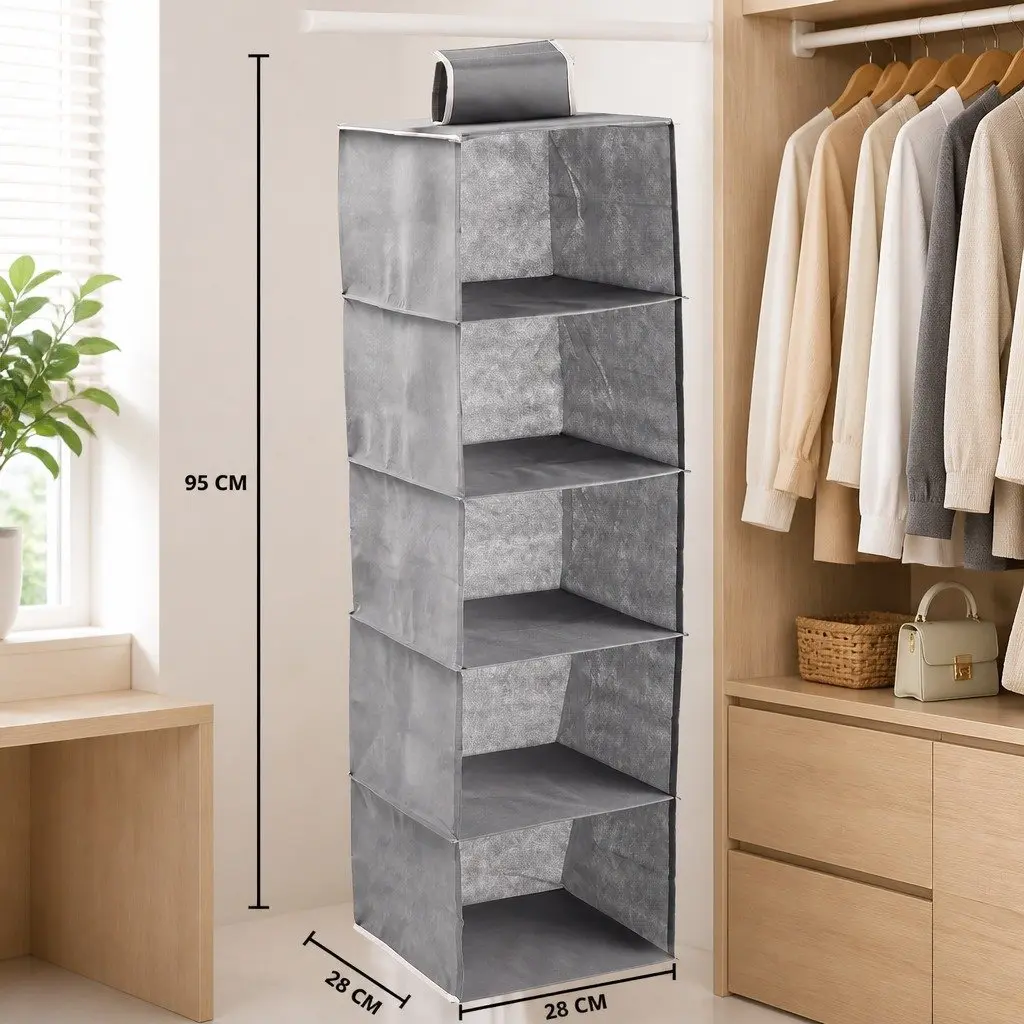Hanging Closet Organizer 5-Tier Shelf Storage for Clothes 3 Pack Non-Woven Fabric