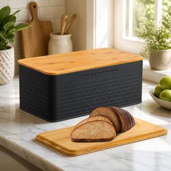 Bread Bin with Bamboo Lid Chopping Board Kitchen Storage Container Countertop