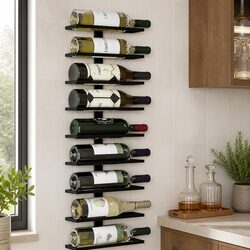 Dependable Wall-Mounted Wine Rack - Holds 10 Bottles Securely