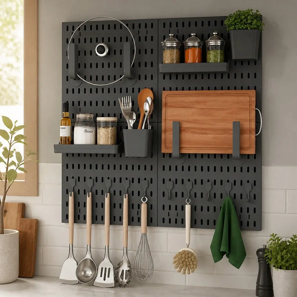 Pegboard Wall Organiser Kit Modular Hanging Storage 4 Panels 18 Accessories