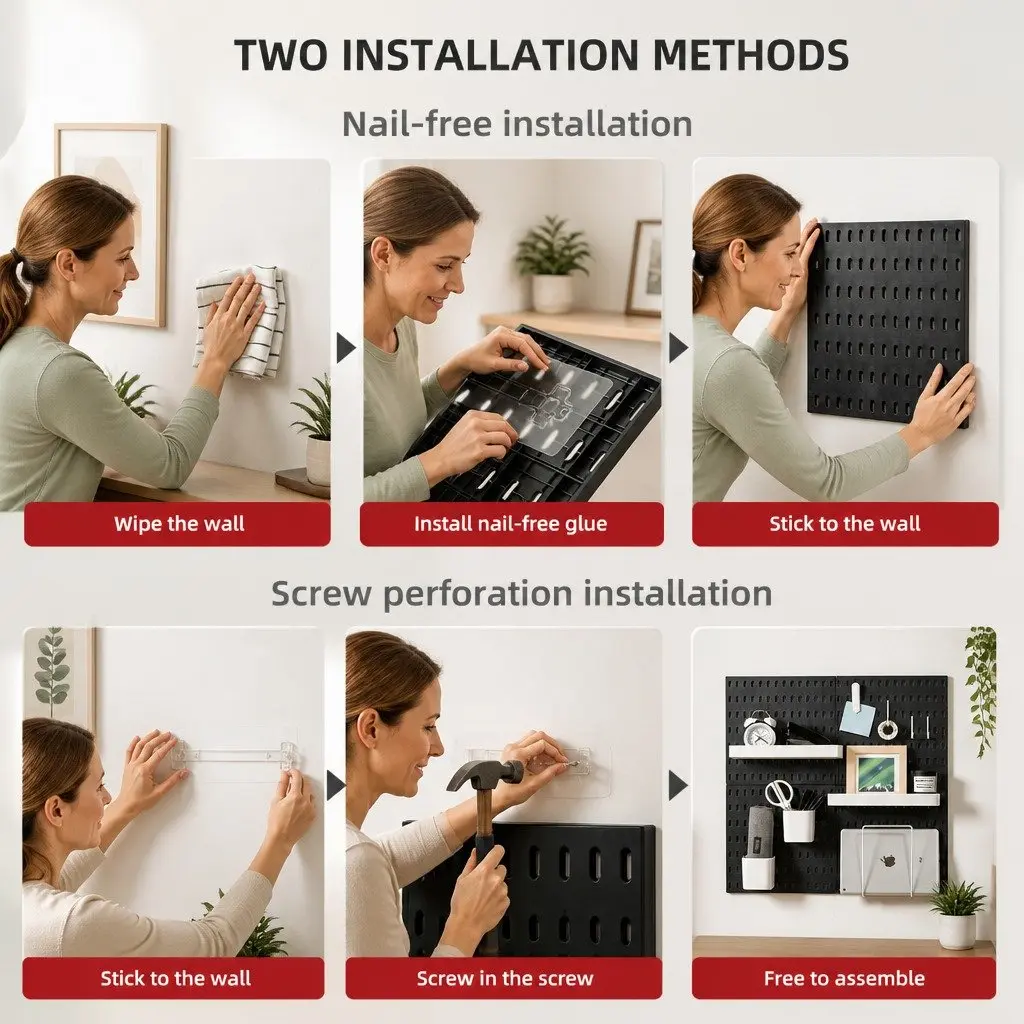 Pegboard Wall Organiser Kit Modular Hanging Storage 4 Panels 18 Accessories