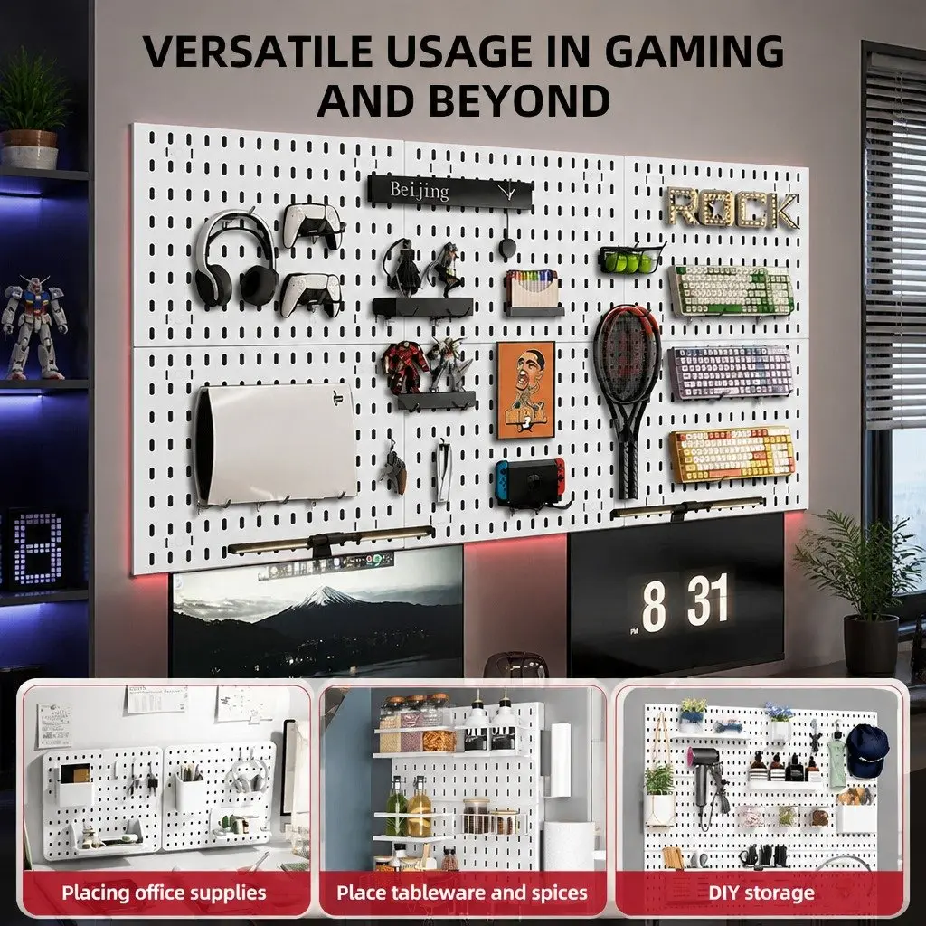 Pegboard Combination Kit Modular Wall Organiser 4 Pegboards 18 Accessories