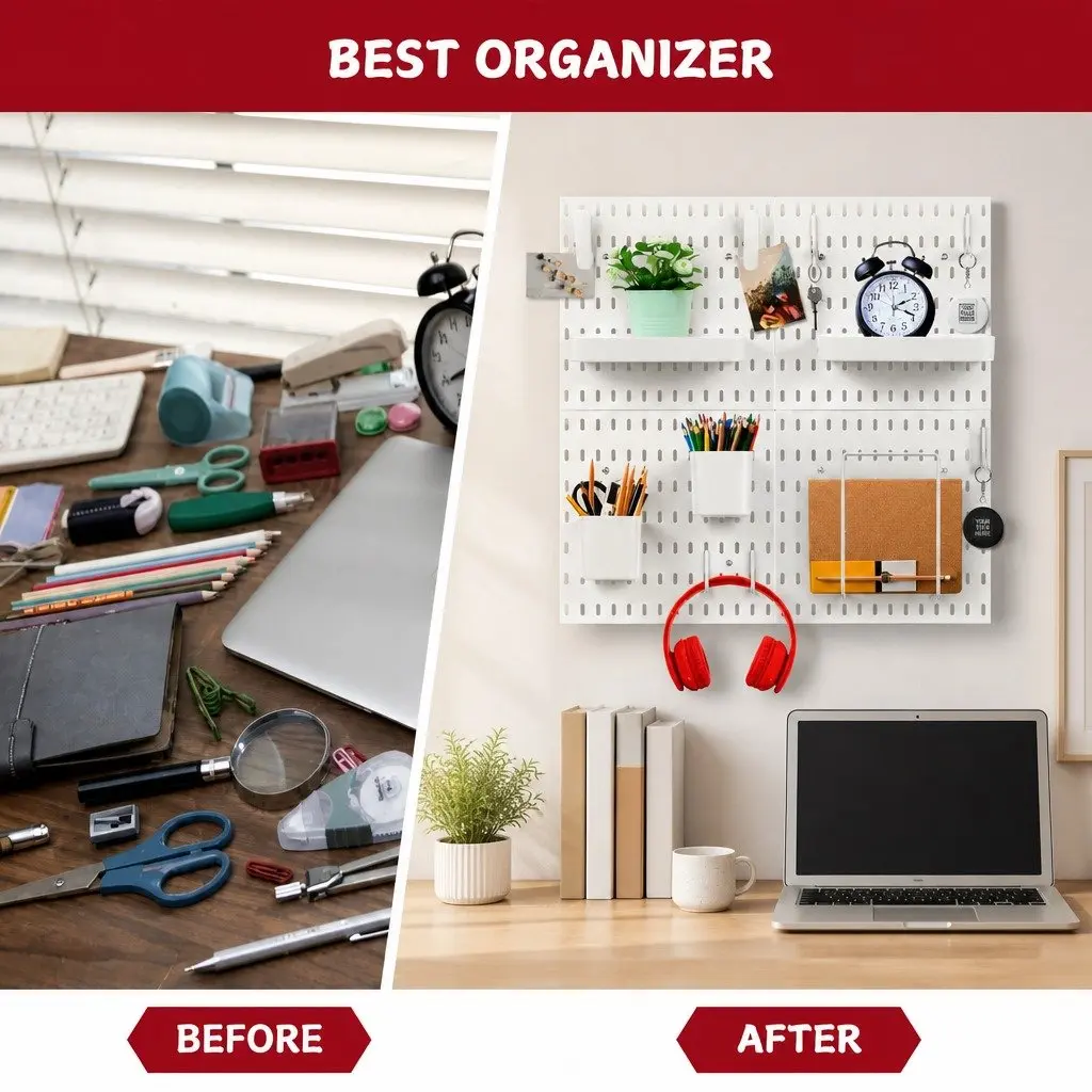 Pegboard Combination Kit Modular Wall Organiser 4 Pegboards 18 Accessories