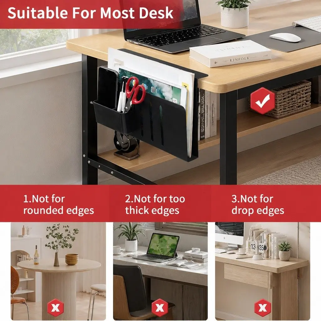 Under Desk Laptop Holder Side Storage Organizer Cable Management Pen Tray Office