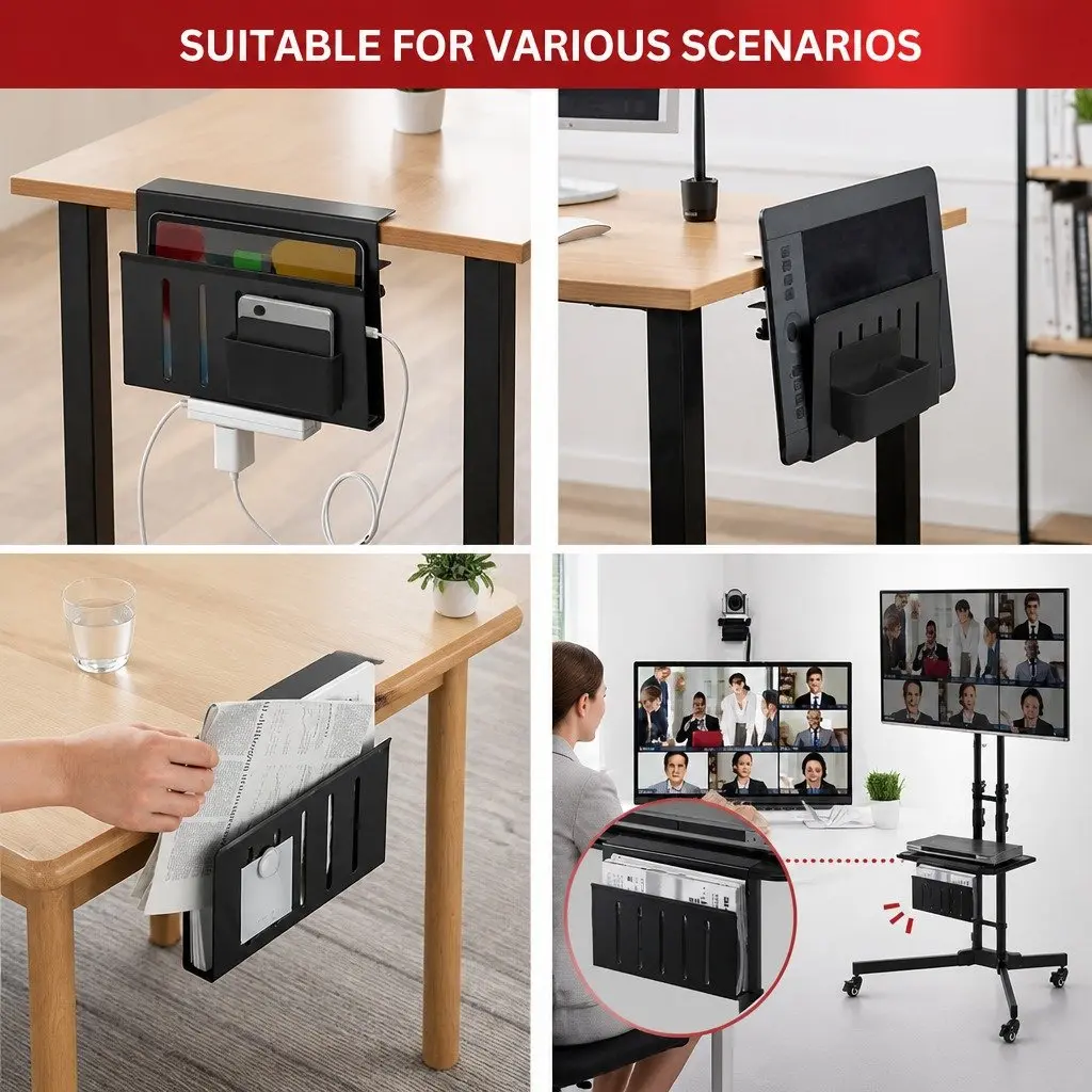 Under Desk Laptop Holder Side Storage Organizer Cable Management Pen Tray Office