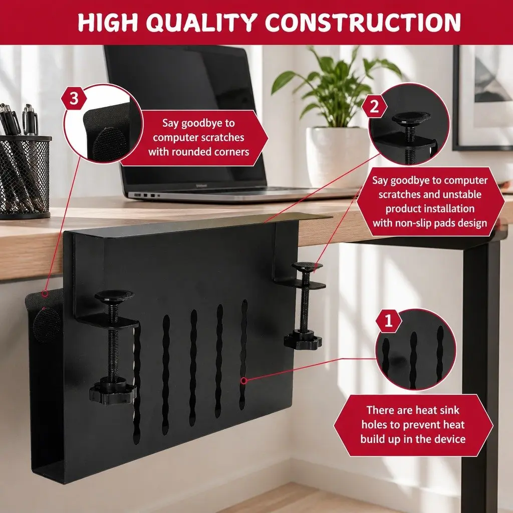 Under Desk Laptop Holder Side Storage Organizer Cable Management Pen Tray Office