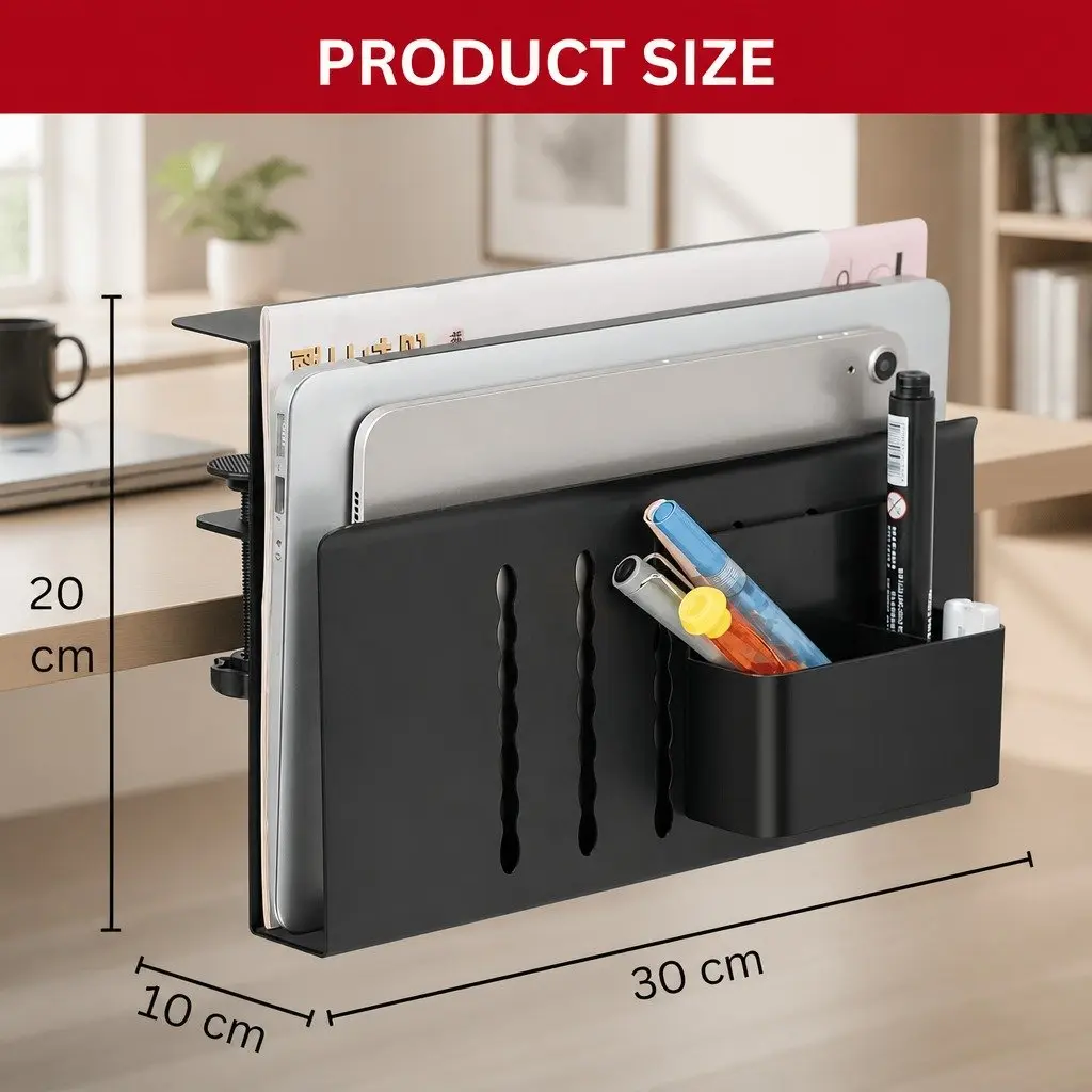 Under Desk Laptop Holder Side Storage Organizer Cable Management Pen Tray Office