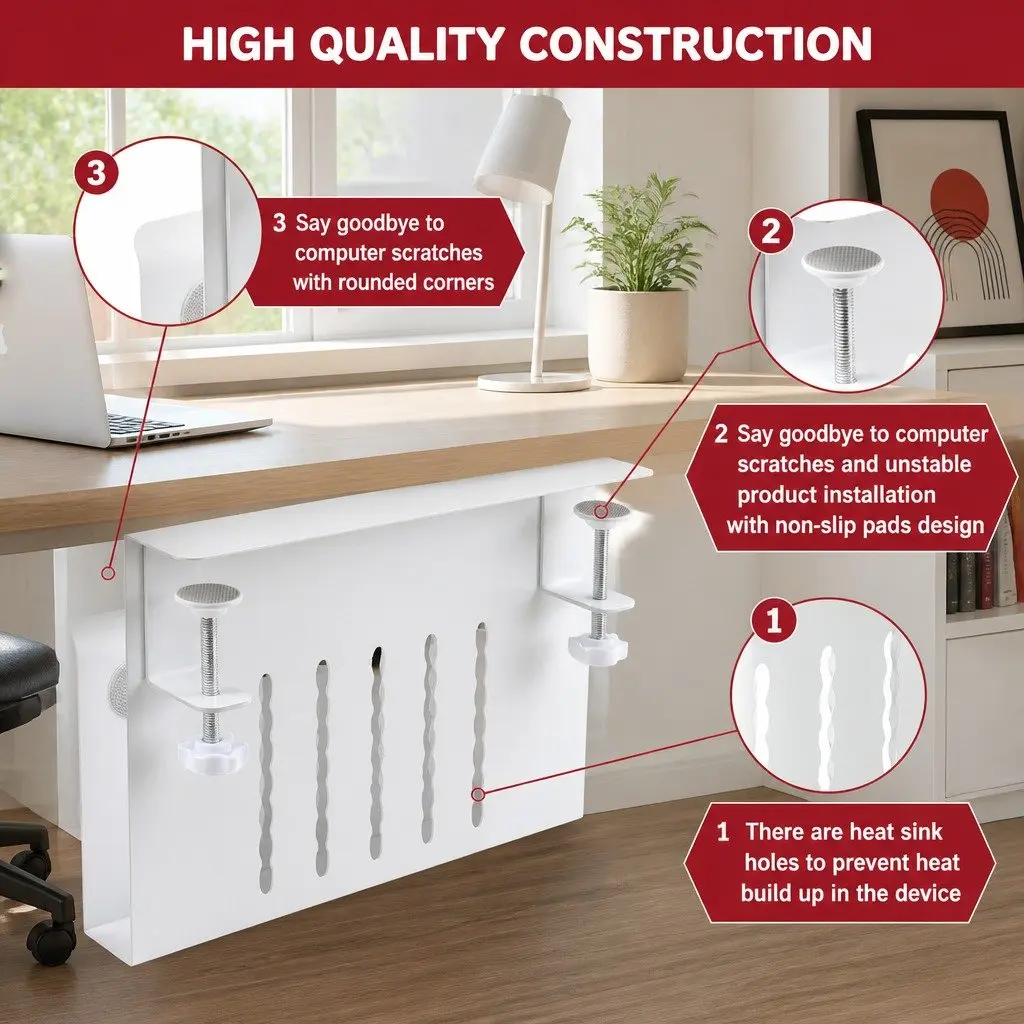 Under Desk Laptop Holder Storage Organizer Cable Management Tray Pen Holder
