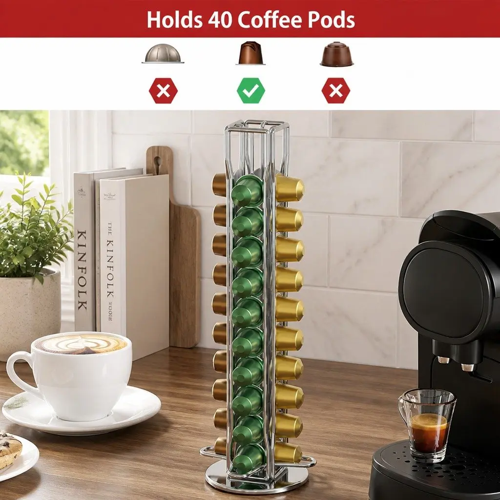 Coffee Pods Holder Organiser Rotating 40 Capacity Kitchen Black