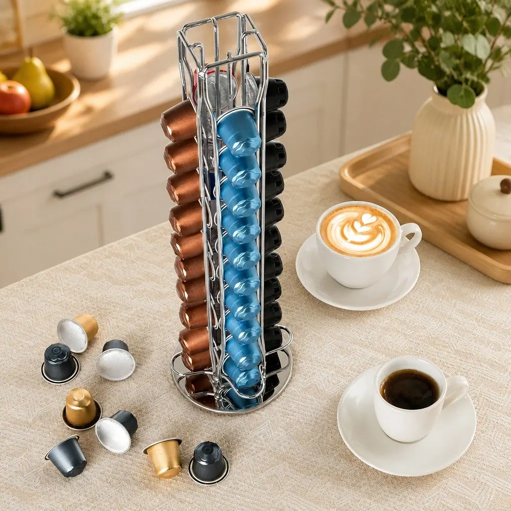 Coffee Pods Holder Organiser Rotating 40 Capacity Kitchen Black