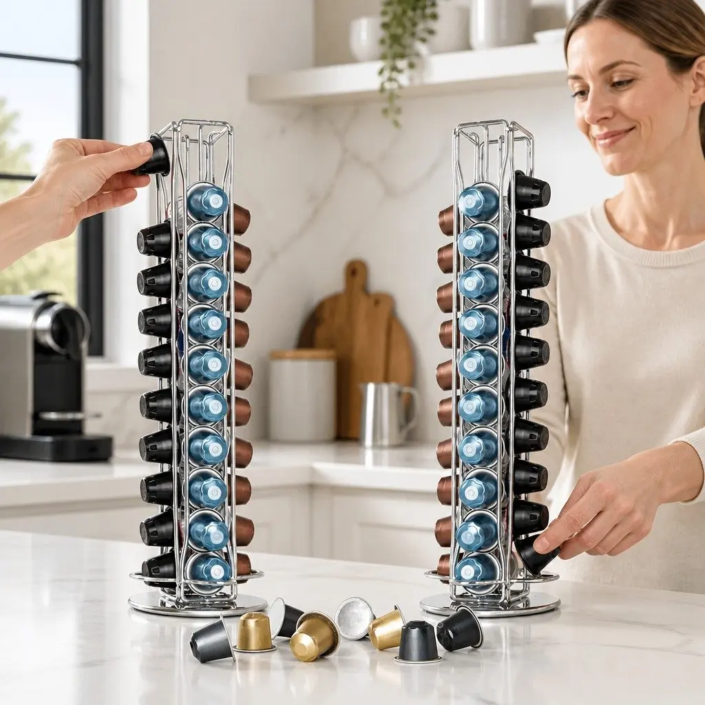 Coffee Pods Holder Organiser Rotating 40 Capacity Kitchen Black