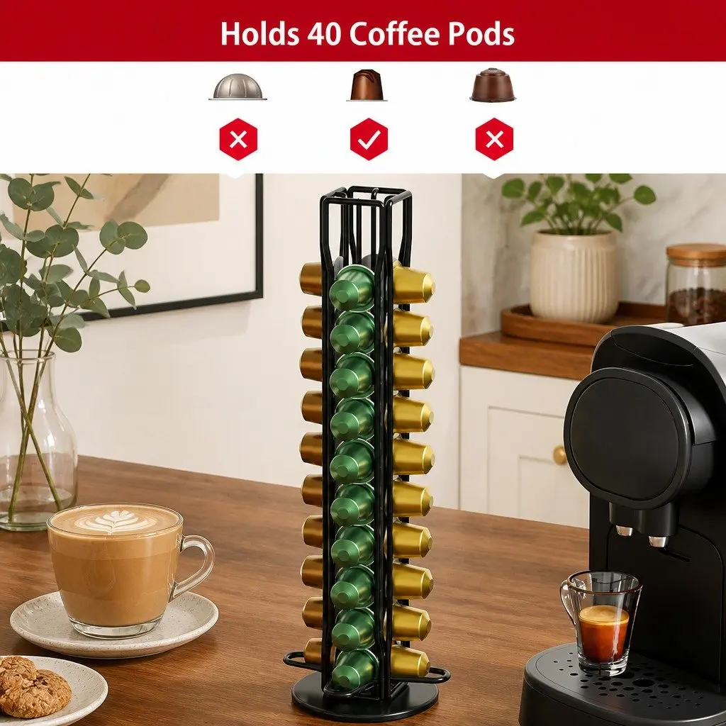 Coffee Pods Holder Storage Rotating Organiser 40 Capsule Capacity Black